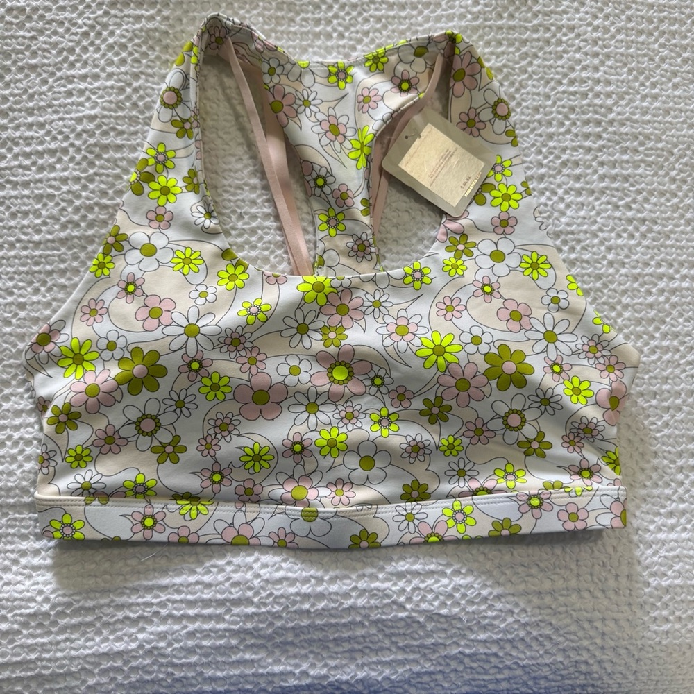 Fabletics Kessler Medium Impact Racerback Sports Bra Daisy Print Size Large